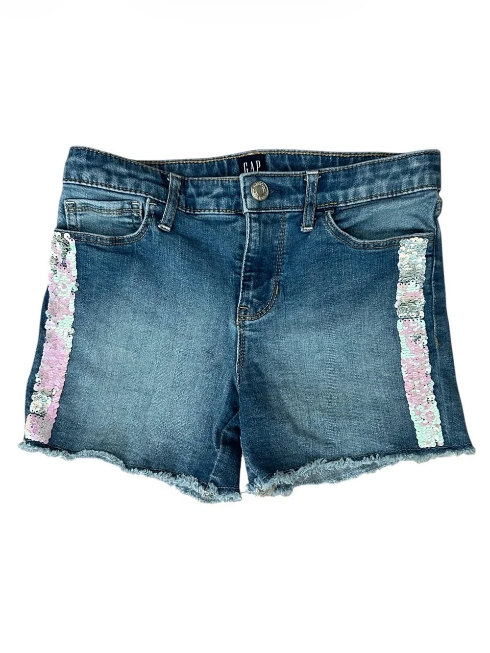 ✅ 5 for $25 - GAP Girls' Blue Denim Sequin-Trim Shorts